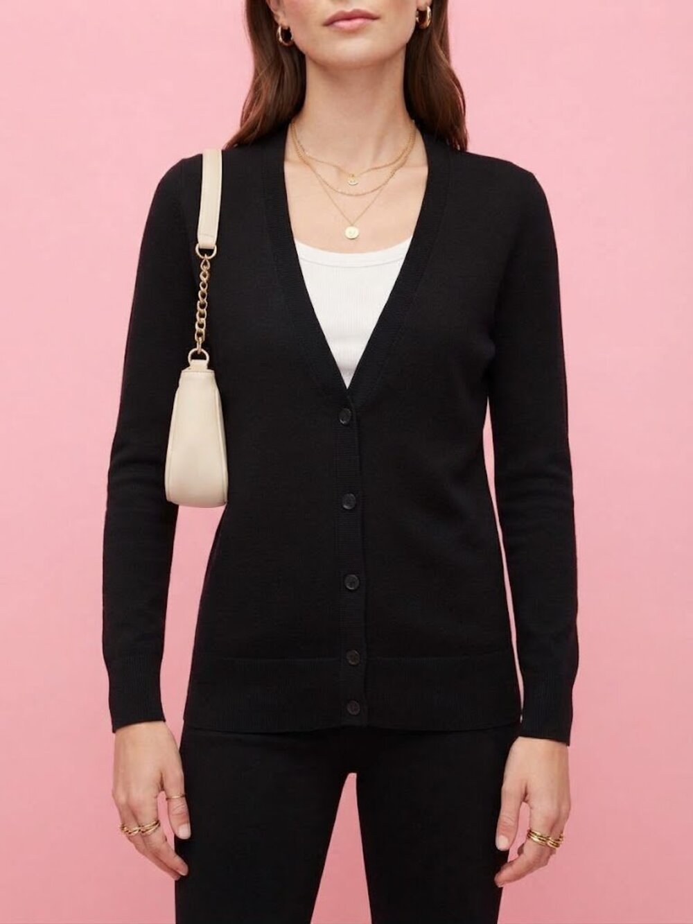 LOFT Black Wool Blend Button Front Cardigan